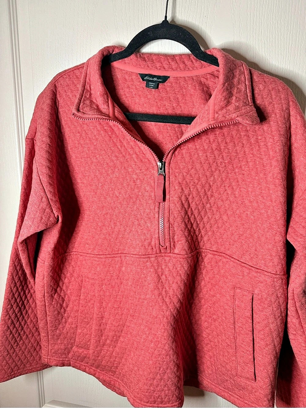 Eddie Bauer Ladies Quilted Half Zip Pullover Pink Size Large